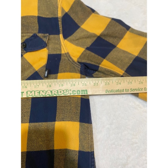 Vans Mens Buffalo Plaid Flannel Shirt Yellow Navy Blue Classic Fit VN0A38RZ L - Picture 5 of 7